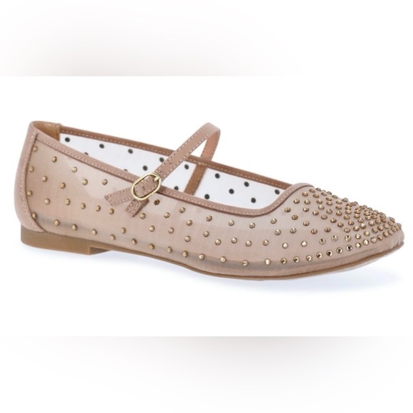 Time and Tru Shoes - Time and Tru Rhinestone Mary Jane Flats Women’s Size 6.5 NWT Nude Mesh Sparkle